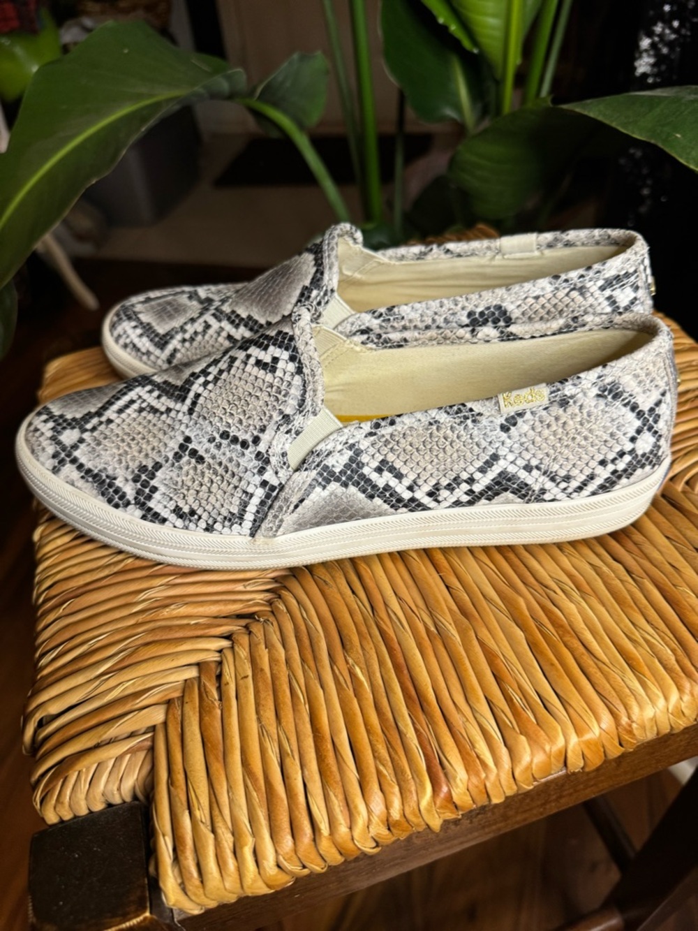 Women’s Keds Snake-Print Slip-On Flats in Gray and Black - Picture 8 of 10